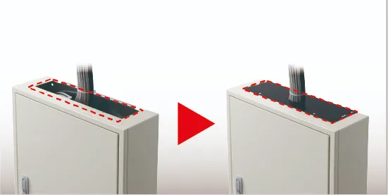 上下の入線開口部には二分割プレート(樹脂)の図